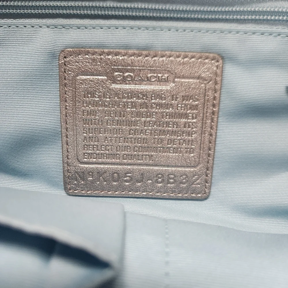 Vintage Coach Powder Blue Gallery Tote Soft Split Suede Metallic Beaded Trim Y2K - Picture 7 of 16